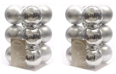24x Kunststof kerstballen glanzend/mat zilver 6 cm kerstboom versiering/decoratie - Kerstbal Zilverkleurig