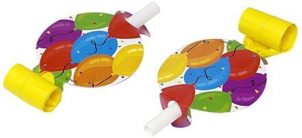 24x Roltongen feesttoeters met ballon print 18 cm - Roltongen Multikleur