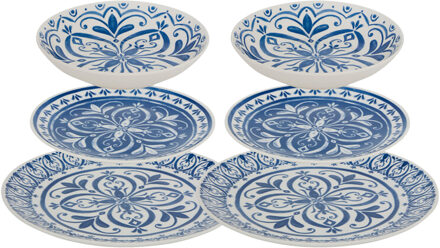 24x servies set delft - 12-delig - blauw - aardewerk dinerservies - tafelservies - 4 personen