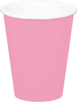 24x stuks drinkbekers van papier roze 350 ml - Feestbekertjes