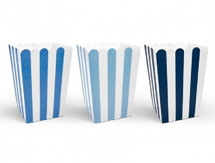 24x stuks gestreepte popcorn bakjes blauw 7,5 x 7,5 x 12,5 cm - Snoep bakjes