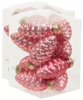 24x stuks glazen dennenappels kersthangers bubblegum roze 6 cm mat/glans