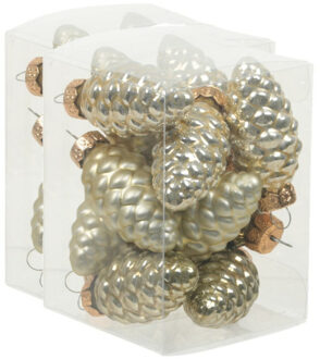 24x stuks glazen dennenappels kersthangers dusky lime goud/groen tinten 6 cm mat/glans