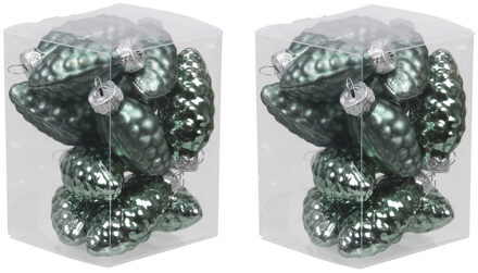 24x stuks glazen dennenappels kersthangers emerald groen (greenlake) 6 cm mat/glans