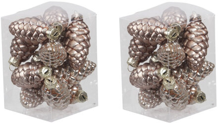 24x stuks glazen dennenappels kersthangers ginger bruin 6 cm mat/glans