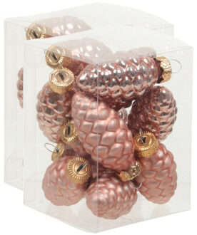 24x stuks glazen dennenappels kersthangers koraal roze 6 cm mat/glans