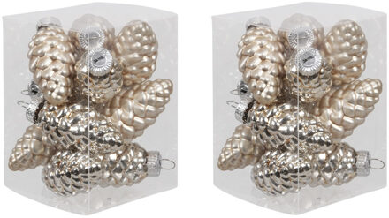 24x stuks glazen dennenappels kersthangers licht champagne (autumn blonde) 6 cm mat/glans