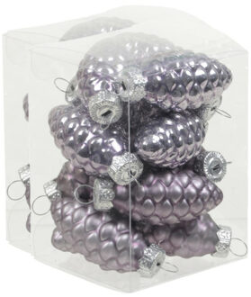 24x stuks glazen dennenappels kersthangers lila paars 6 cm mat/glans