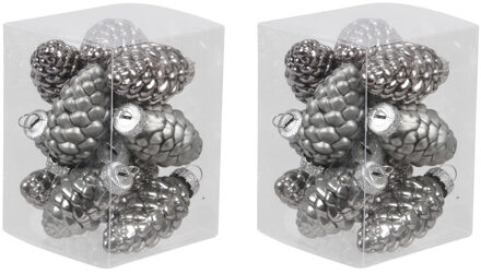 24x stuks glazen dennenappels kersthangers titanium grijs 6 cm mat/glans