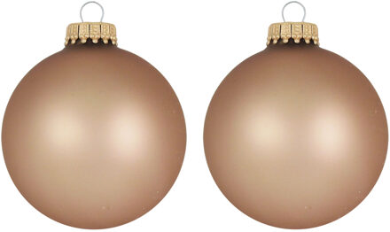 24x stuks glazen kerstballen 7 cm cappuccino velvet bruin mat - Kerstbal