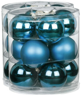 24x stuks glazen kerstballen diep blauw 8 cm glans en mat