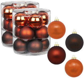 24x stuks glazen kerstballen kastanje bruin 8 cm glans en mat