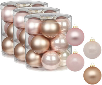 24x stuks glazen kerstballen parel roze 8 cm glans en mat