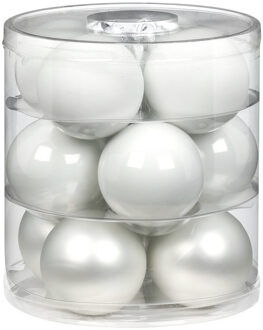 24x stuks glazen kerstballen wit 8 cm glans en mat - Kerstbal