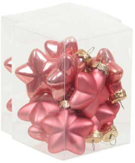 24x stuks glazen sterren kersthangers bubblegum roze 4 cm mat/glans