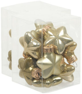 24x stuks glazen sterren kersthangers dusky lime goud/groen tinten 4 cm mat/glans