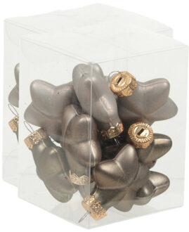 24x stuks glazen sterren kersthangers eucalyptus grijs/bruin 4 cm mat/glans