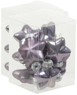 24x stuks glazen sterren kersthangers lila paars 4 cm mat/glans
