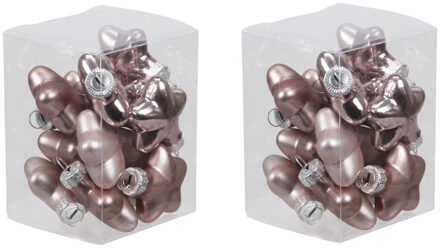 24x stuks glazen sterren kersthangers oudroze (smokey rose) 6 cm mat/glans