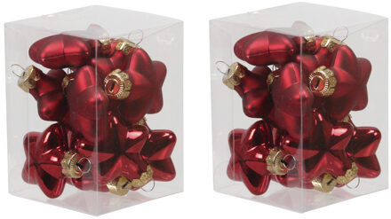 24x stuks glazen sterren kersthangers rood 4 cm mat/glans