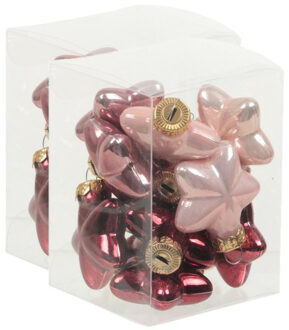 24x stuks glazen sterren kersthangers roze tinten 4 cm mat/glans