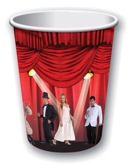 24x Stuks Hollywood Film Feest Thema Bekers 250 Ml - Feestbekertjes Multikleur