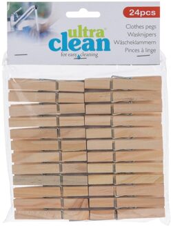 24x stuks Houten wasknijpers van 7 cm - bamboe hout Bruin