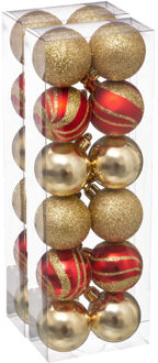 24x stuks kerstballen mix goud/rood glans/mat/glitter kunststof 4 cm