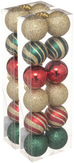 24x stuks kerstballen mix goud/rood/groen glans/mat/glitter kunststof 4 cm - Kerstbal