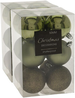 24x stuks kerstballen mix groen tinten kunststof 6 cm - Kerstbal