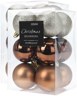 24x stuks kerstballen mix herfstkleuren kunststof 6 cm