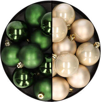 24x stuks kunststof kerstballen mix van champagne en donkergroen 6 cm