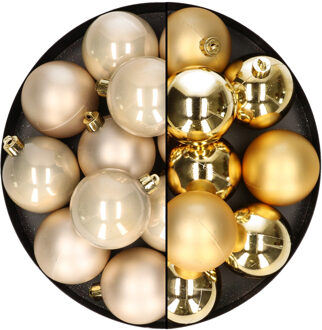 24x stuks kunststof kerstballen mix van champagne en goud 6 cm - Kerstbal Champagnekleurig