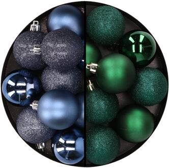 24x stuks kunststof kerstballen mix van donkerblauw en donkergroen 6 cm - Kerstbal