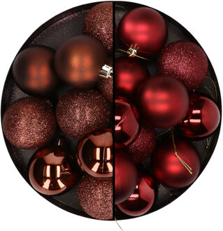 24x stuks kunststof kerstballen mix van donkerbruin en donkerrood 6 cm - Kerstbal