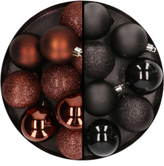 24x stuks kunststof kerstballen mix van donkerbruin en zwart 6 cm - Kerstbal