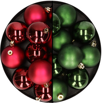 24x stuks kunststof kerstballen mix van donkerrood en donkergroen 6 cm - Kerstbal