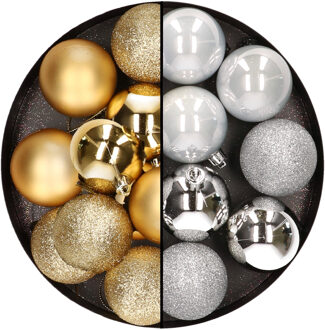 24x stuks kunststof kerstballen mix van goud en zilver 6 cm