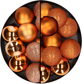 24x stuks kunststof kerstballen mix van koper en oranje 6 cm - Kerstbal