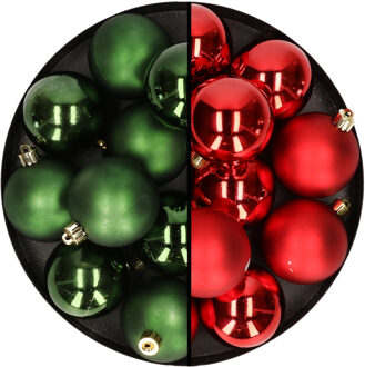 24x stuks kunststof kerstballen mix van rood en donkergroen 6 cm