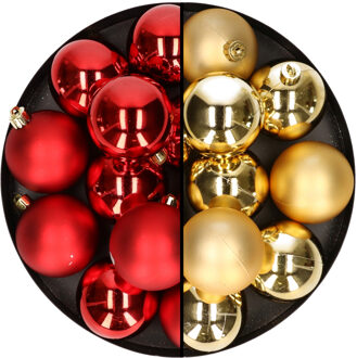 24x stuks kunststof kerstballen mix van rood en goud 6 cm - Kerstbal