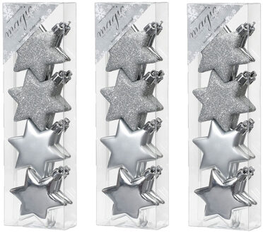 24x stuks kunststof kersthangers sterren zilver 6 cm kerstornamenten - Kersthangers Zilverkleurig