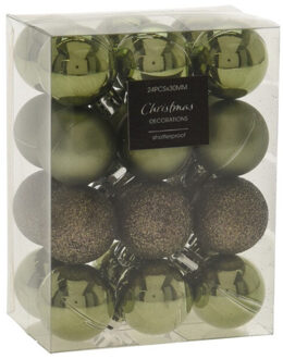 24x stuks mini kerstballen mix groen tinten kunststof 3 cm - Kerstbal