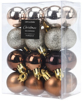 24x stuks mini kerstballen mix herfstkleuren kunststof 3 cm - Kerstbal Multikleur