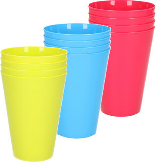 24x stuks onbreekbare kunststof drinkglazen 430 ML in het blauw-groen-roze - Drinkbekers