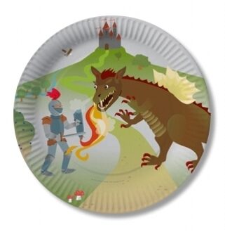 24x stuks Ridder feest thema verjaardag bordjes 23 cm - Feestbordjes Multikleur