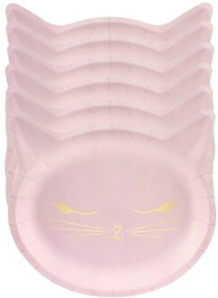 24x stuks verjaardag taart/gebak bordjes van 22 cm in katten thema vorm