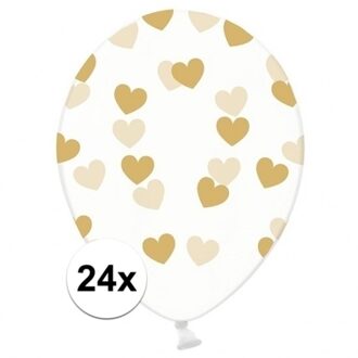 24x Transparante ballonnen met hartjes goud - Ballonnen Multikleur