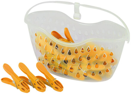 24x Wasknijpers in hangmandje - geel - kunststof - 21 x 13 - Knijpers