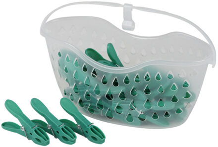 24x Wasknijpers in hangmandje - groen - kunststof - 21 x 13 - Knijpers
